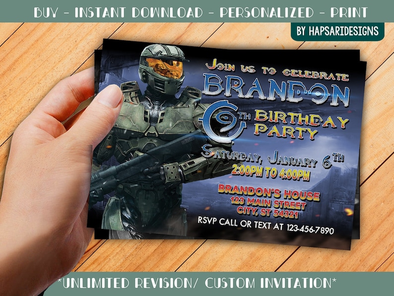 Halo Birthday Party Invitation With Photo for Kids Halo Spartan Assault ...