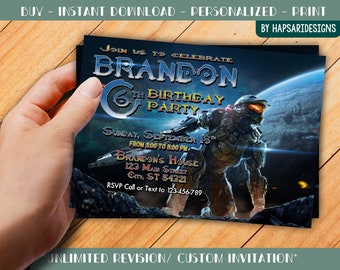 Halo Birthday Party Invitation With Photo - For Kids - Halo Spartan Assault - Custom - Personalize - Digital Only | HD 05