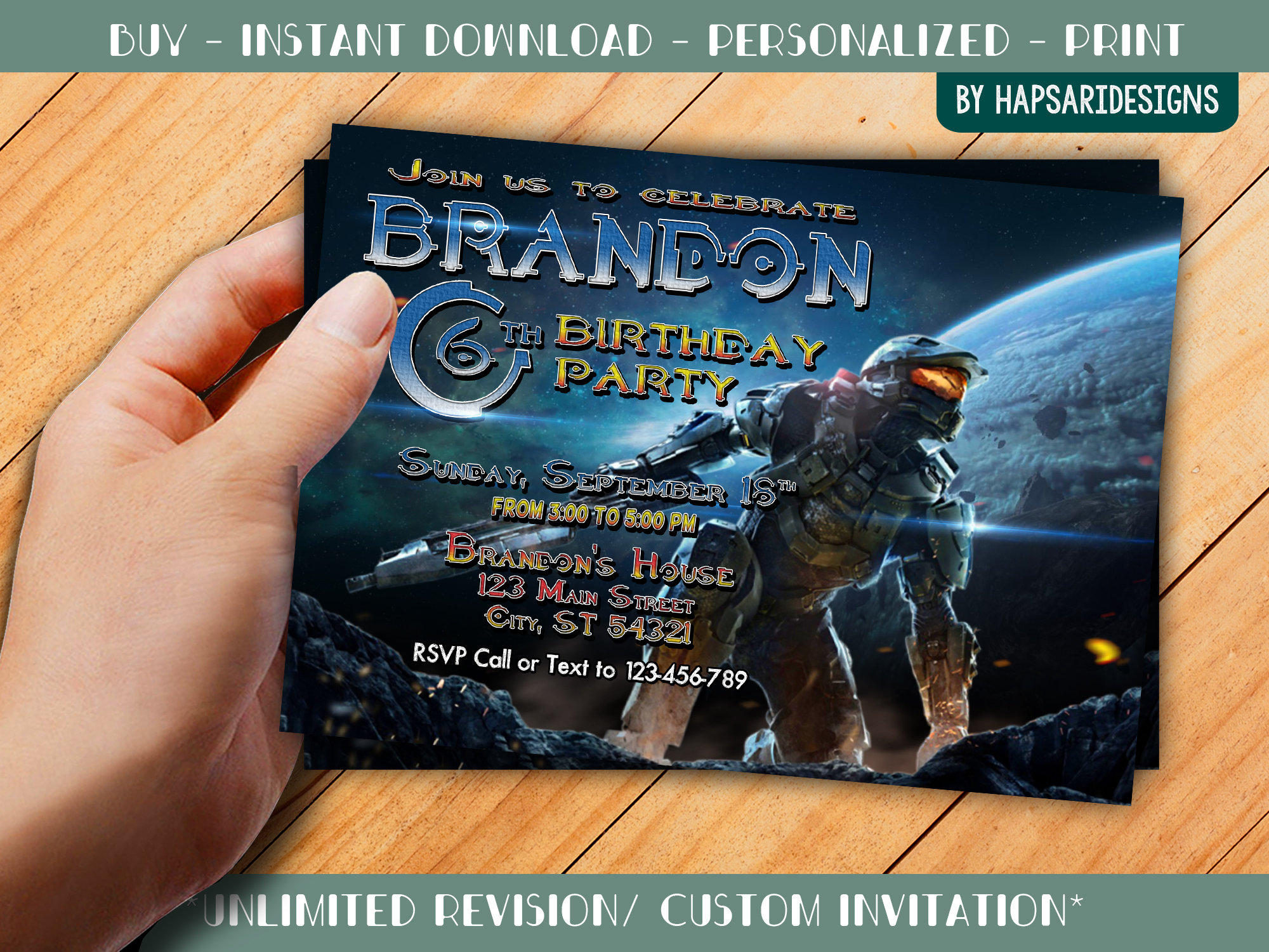 Halo Birthday Party Invitation With Photo for Kids Halo Spartan Assault