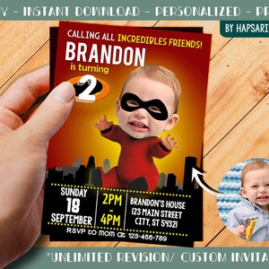 Custom Birthday Party Invitation With Photo - For Kids - The Incredibles - Jack-Jack - Personalize - Digital _23