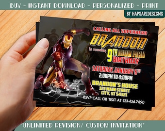 Iron Man Birthday Party Invitation - Super Heroes - Avengers - Personalized - Digital Only |HD 2403