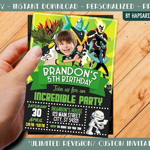 Kids Birthday Party Invitation With Photo - Ben 10 - Personalized - Digital File _65