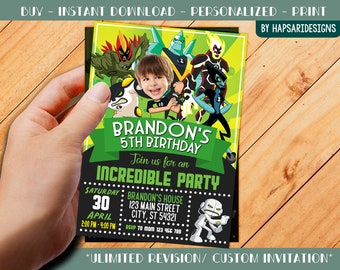 Kids Birthday Party Invitation With Photo - Ben 10 - Personalized - Digital File _65