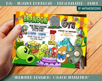 Download Plants Vs Zombies Birthday Party Invitations