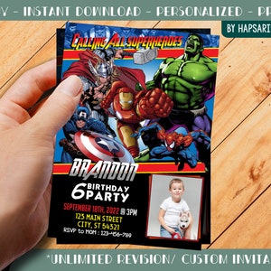 Avengers Birthday Party Invitation With Photo - for Kid - Custom - Superheroes - Personalized - Digital Only | HD 08