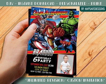 Avengers Birthday Party Invitation With Photo - for Kid - Custom - Superheroes - Personalized - Digital Only | HD 08