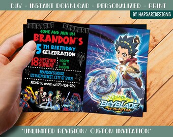 Kids Birthday Party Invitation | Beyblade burst | Custom Invitation | Personalize | Digital Only | HD 28