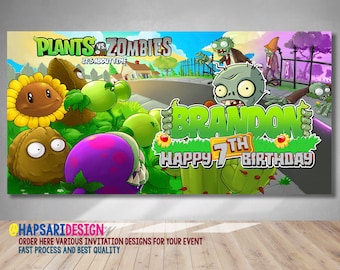 Plants vs Zombies ,Personalized Birthday Party Backdrop, Personalized Banner, Poster, Party Supplies, Digital File, B-002