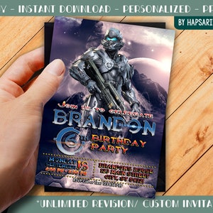 Halo Party Einladung - Für Kinder - Halo Spartan - Individuell - Personalisieren - Nur Digital | HD-04