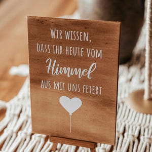 Hochzeitschild, Himmel als Andenken für verstorbene