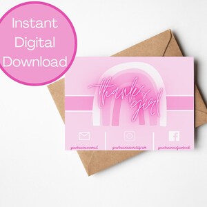 Danke, Mädchen | Danke Karten Vorlage | Bearbeitbare Dankeskarte | Kleinunternehmen | Verpackungseinsatz | Sofort Download