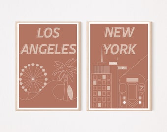 Los Angeles & New York Line Art | Minimalistic Digital Prints | Home Decor | Boho Wall Art