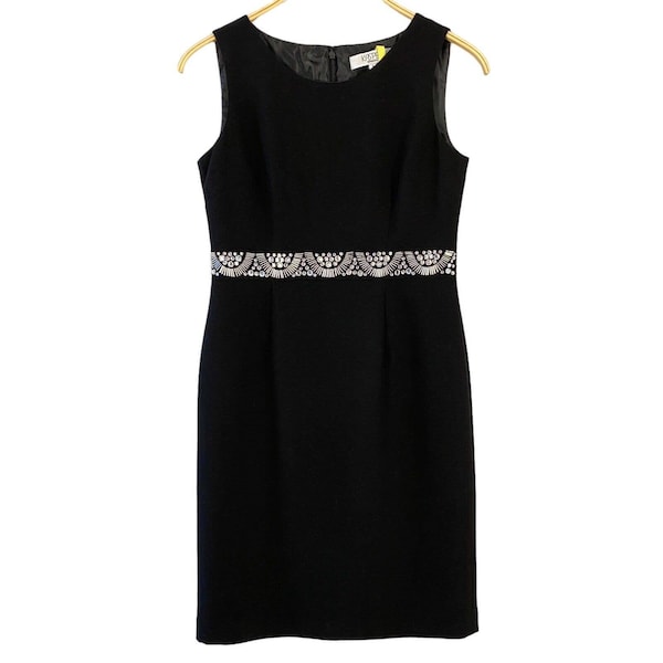 VINTAGE Kasper Beaded Black Sleeveless Midi Cocktail Sleeveless Dress size 4