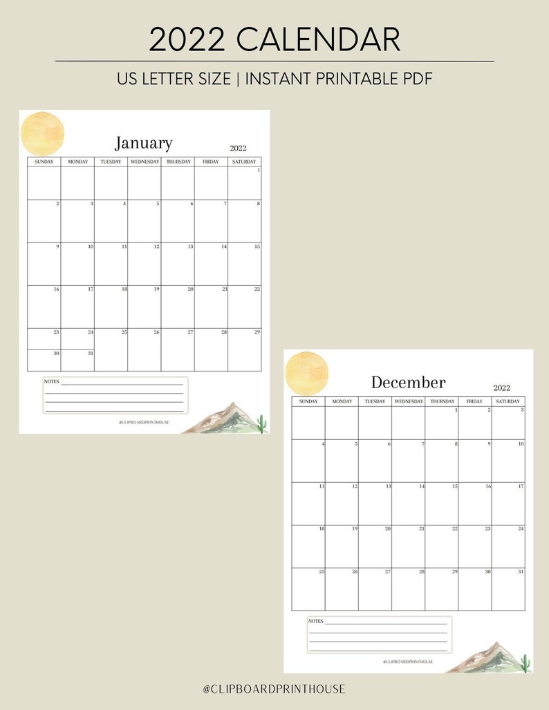 2022 Printable Calendar Desert Oasis Letter Size PDF | Etsy