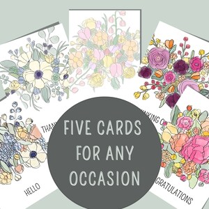Aquarell Blumen Kunstdruck Karten, 5x7 oder 4x6 digitaler Download, Boho, Multipack Postkarten, lebendige Kunst. Druckbare Karte