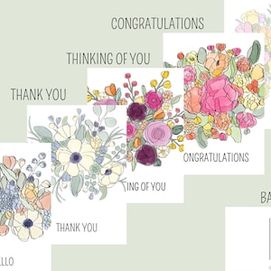 Floral Watercolor Art Prints- Postcards set 4x6, Set of 5, Botanical Cards, Blank or Occasions- Mini Flower Print