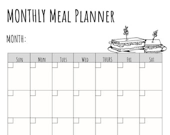 Monthly Meal Plan Printable Template Digital Download Minimalist Layout ...