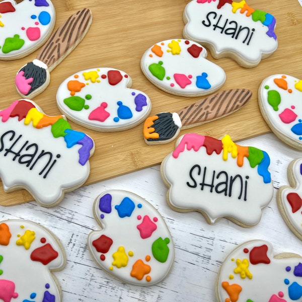 Custom Sugar Cookies Ultra Deluxe Personalized Elaborate Design Painting Party Palette Paint Brush ONE DOZEN (12)