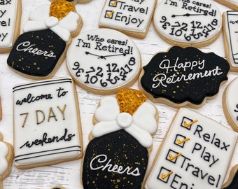 Custom Sugar Cookies Ultra Deluxe Personalized Elaborate Design Retirement Favors ONE DOZEN (12)