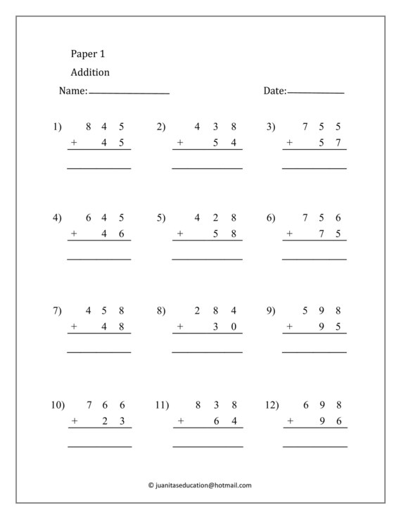 year 2 and 3 column addition daily practice worksheets 192 etsy australia