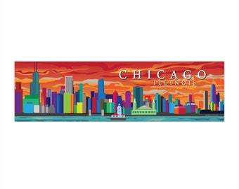 Chicago Skyline Bumper Sticker 11.5"x3", Chicago Skyline Original Graphic Art