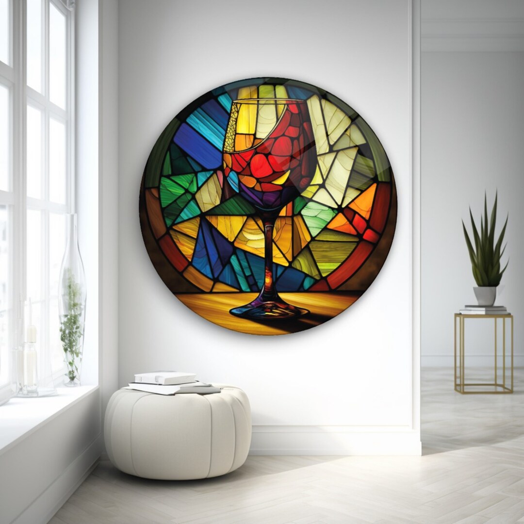 Stained Glass Round Glass Wall Hanger Glass Painting Etsy
