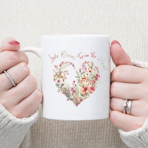 Wildflower Heart Mug, Vintage Floral Coffee Cup, Botanical Mug, Cottage Core Mug, Horticulturist Mug, Botanical Cup, Gift for Gardener,