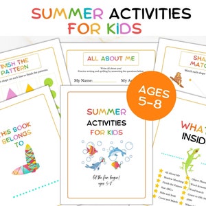 Sommeraktivitätspaket zum Ausdrucken für Kinder, pädagogisches Aktivitätspaket für Kinder im Alter von 5-8 Jahren, druckbares Sommeraktivitätsbuch