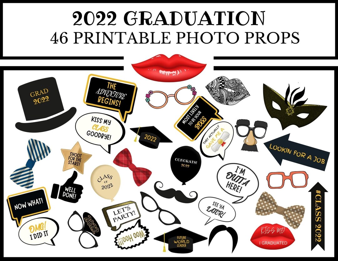 2022 Graduation Photo Props Printable, Grad Party Photo Booth Props ...
