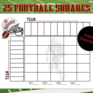 Football 25 Squares Game, Football Squares Grid Printable, Superbowl ...
