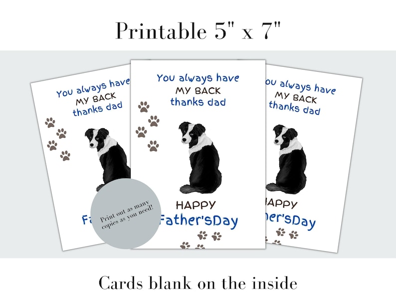 Border Collie Dog Father's Day Greeting Card - A5 Size, Blank Inside, Silk Finish