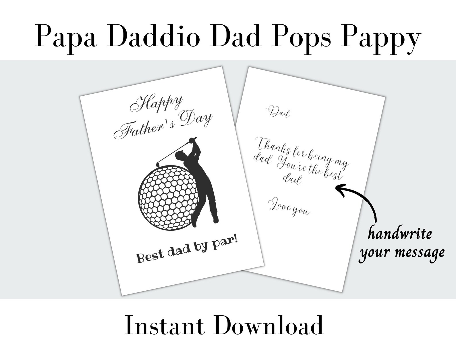 Father's Day Card Printable, Happy Father's Day Black &amp; White, Instant ...
