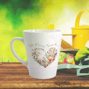 Wildflower Heart Latte Mug, Vintage Floral Coffee Cup, Botanical Mug, Cottage Core Mug, Horticulturist Mug, Botanical Cup, Gift for Gardener