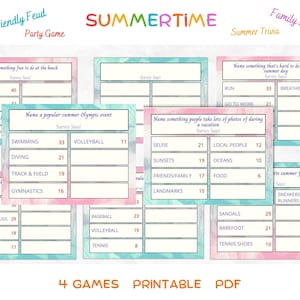 Summer Friendly Feud Game Printable Family Feud Trivia Game Summer Party Quiz Game Trivia Game for Kids & Adults, Summer Vacation Game Night