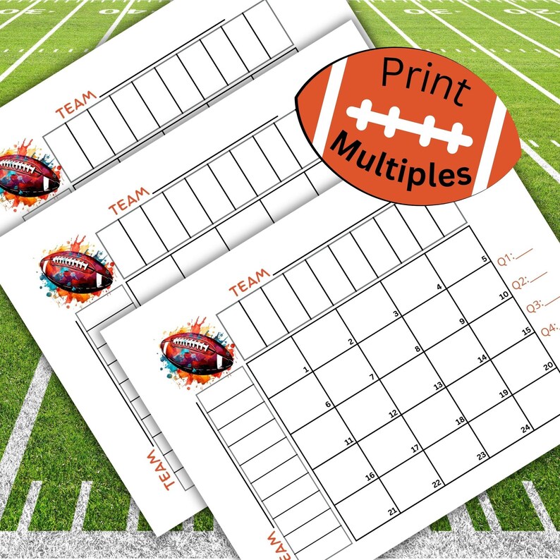 Football 25 Squares Game, Football Squares Grid Printable, Superbowl ...