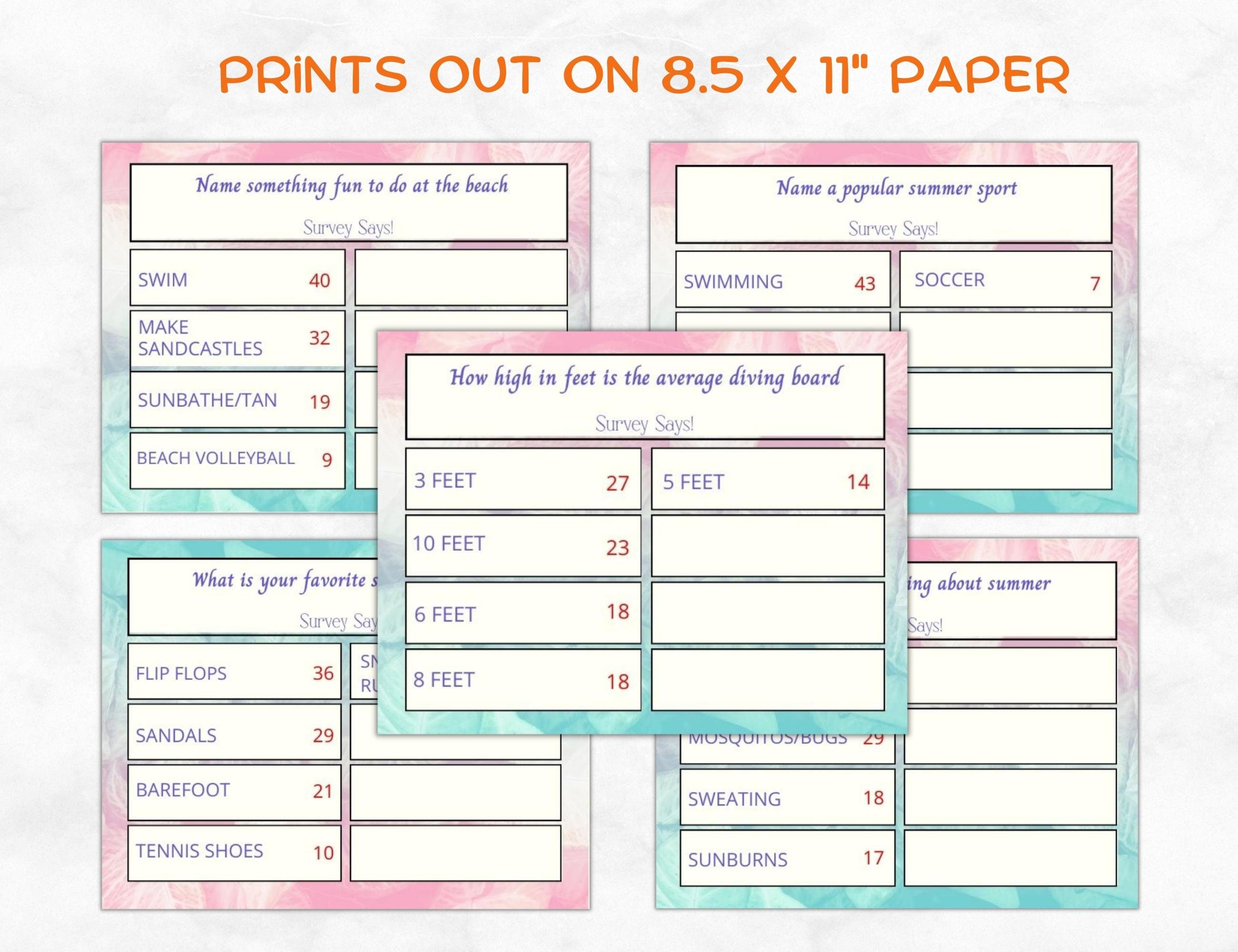 Summer Friendly Feud Game Printable Family Feud Summer Themed Etsy Canada