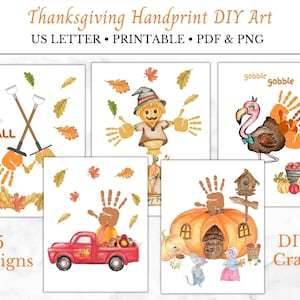 Thanksgiving Handprint DIY Art, 5 Designs Fall Handprint Craft for Toddlers, Autumn Preschool Printable Handprint Art