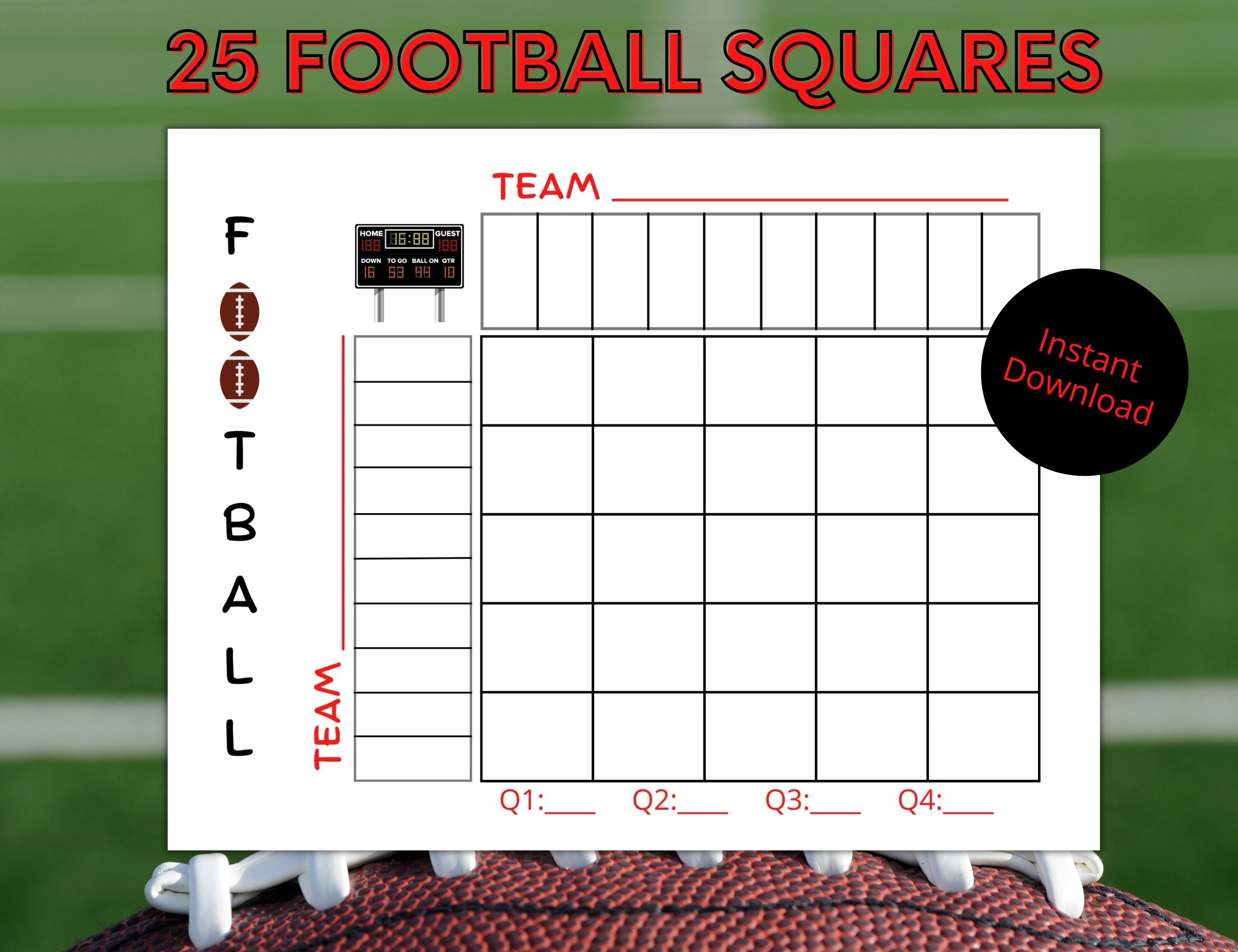 Football 25 Squares Game Football Squares Grid Printable - Etsy