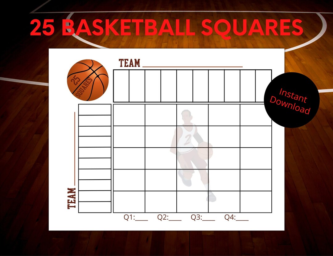 Basketball 25 Squares Game NCAA Basketball Squares Grid Printable March