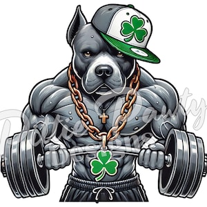Pitbull PNG Digital Download Irish Hip Hop Gym Pitbull Bully Muscular Dog - PNG Weightlifter Sublimation Design for Shirt and Decal Stickers