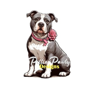 PNG Digital Download - Flower Collar Pitbull Dog - Pit bull Bully - PNG File Vivid Color Art Sublimation Design for Shirt and Decal Stickers