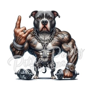 PNG Digital Download - Number One Hip Hop Gym Pitbull Dog - Pit bull Bully Tattoos - PNG Art Sublimation Design for Shirt and Decal Stickers