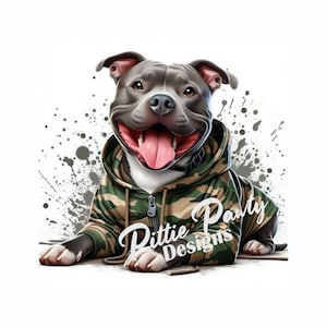 Pitbull Full Camo Hoodie Splatter - Pit bull Design - Instant Download Digital PNG File Vivid Color Art Sublimation