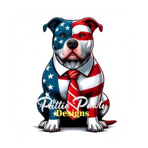 PNG Digital Download - Trump American Flag Bully Dog w/Tie 2024 Election - Pitbull Pit bull PNG Art Sublimation for Shirt and Decal Stickers