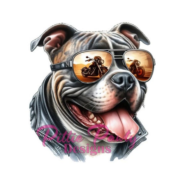 PNG Digital Download Motorcycle Pitbull - Pit bull Bully Biker Dog -PNG File Vivid Color Art Sublimation Design for Shirt and Decal Stickers