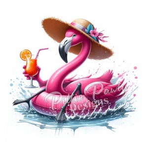 Lazy Beach Flamingo Bird on Float - PNG Digital Download - Beach Girl - PNG Vivid Color Art Sublimation Design na koszulki i naklejki