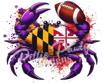 Purple Maryland Crab PNG Digital Download - Maryland Football and Crab Flag Steamed Crab PNG Sublimation Design for Shirt and Decal Stickers