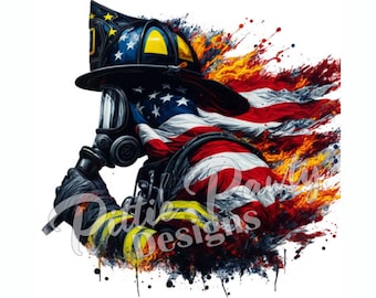 Descarga digital PNG de bombero: bandera estadounidense de EE. UU., bombero II, primer interviniente, paramédico de emergencias médicas, sublimación PNG para calcomanías y camisetas