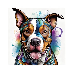 PNG Digital Download Watercolor Swirl Pattern Pitbull - Pit bull Bully Dog - Vivid Color Art Sublimation design for Shirt and Decal Stickers