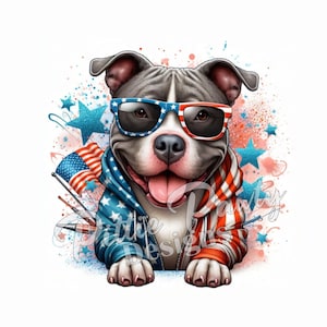PNG Digital Download Happy Patriotic Flag Pitbull Dog - Pit bull American Bully PNG File Art Sublimation Design for Shirt and Decal Stickers